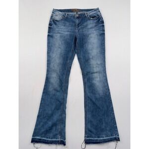 Hippie Laundry Flare Leg Jeans Frayed Hem Distressed Denim‎ Blue Size 31